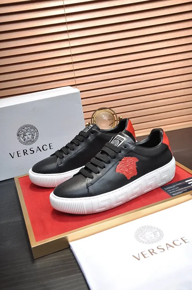 Versace Black Red Leather Upper Medusa Head Appliqué Lifestyle Sneakers 8