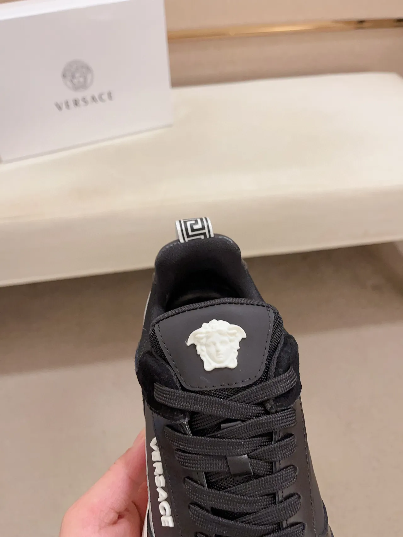 Versace Black White Mixed-Material Upper Platform Sole Chunky Sneakers 4