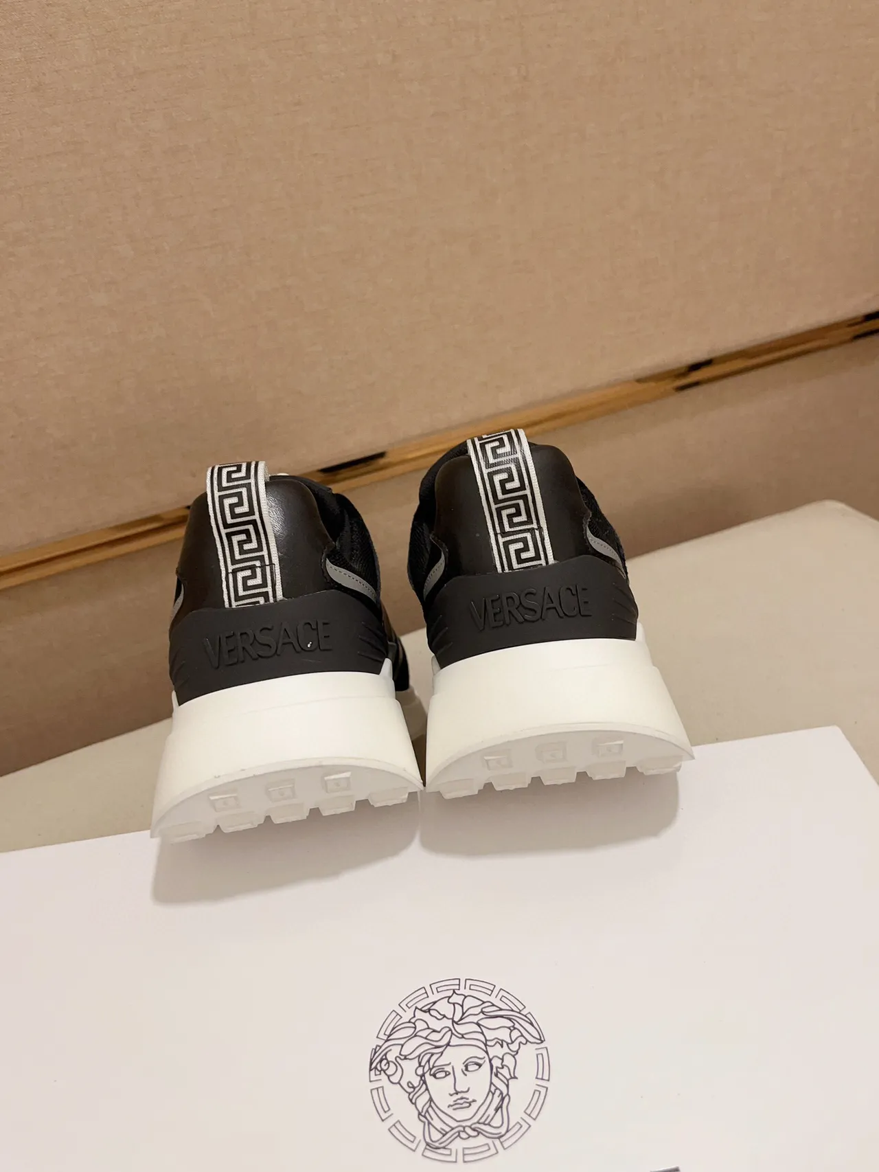 Versace Black White Mixed-Material Upper Platform Sole Chunky Sneakers 10