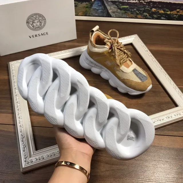 Versace Chain Reaction Beige White Semelle Sculptée Ante-Mesh Mélangée Sneakers Chunky 3