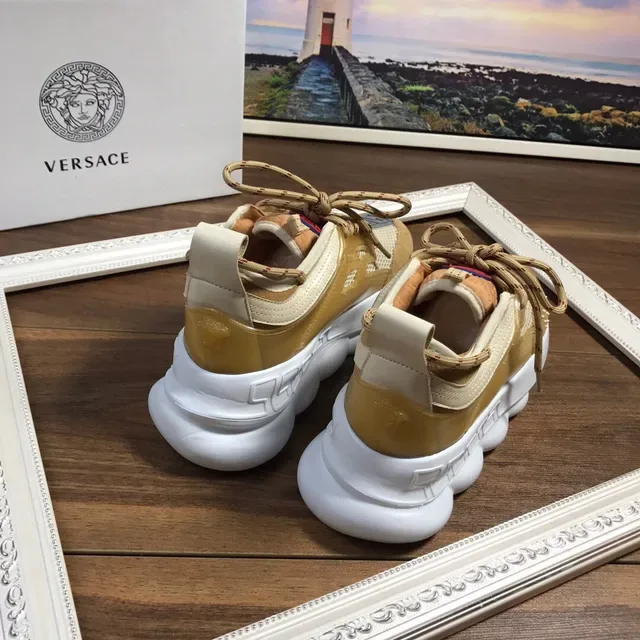 Versace Chain Reaction Beige White Semelle Sculptée Ante-Mesh Mélangée Sneakers Chunky 4