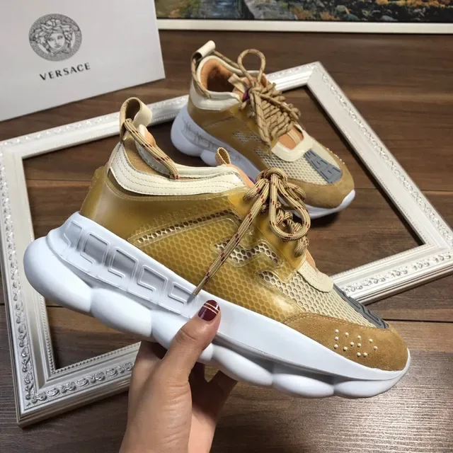Versace Chain Reaction Beige White Semelle Sculptée Ante-Mesh Mélangée Sneakers Chunky 5
