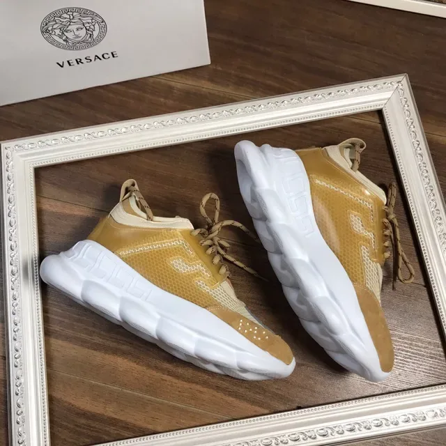 Versace Chain Reaction Beige White Semelle Sculptée Ante-Mesh Mélangée Sneakers Chunky 7