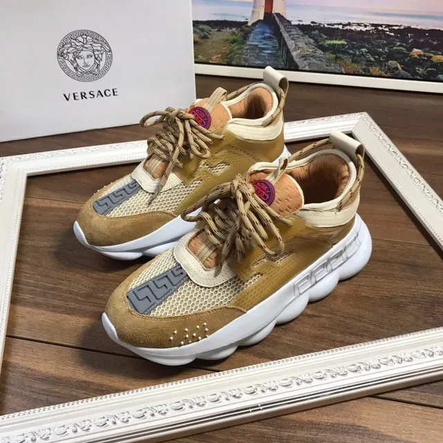 Versace Chain Reaction Beige White Semelle Sculptée Ante-Mesh Mélangée Sneakers Chunky 8
