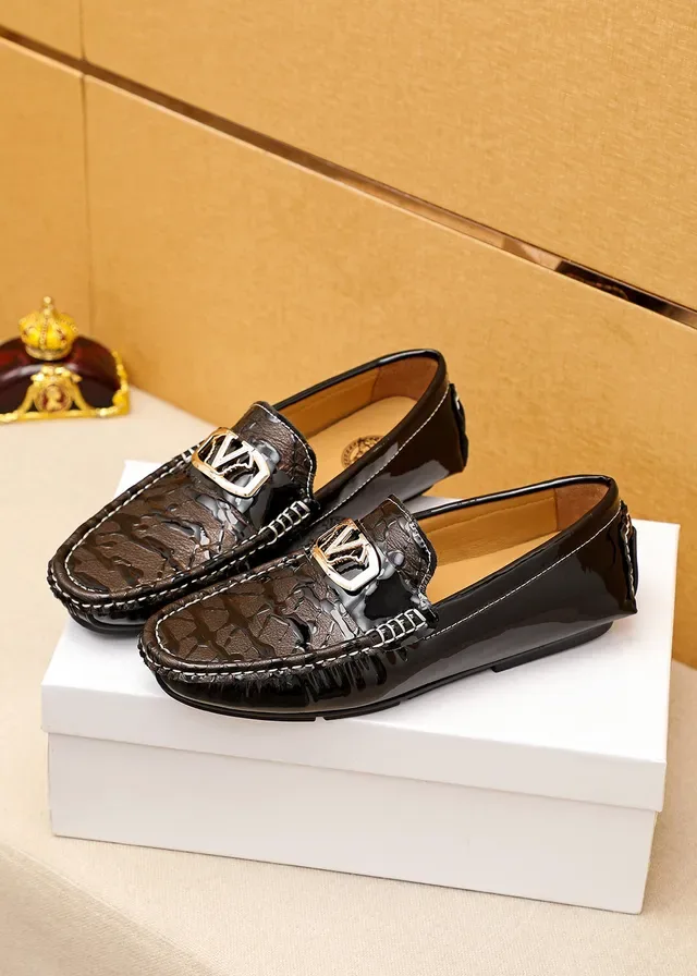 Versace Chain Reaction Brown Croc-Embossed Patent Loafers 2