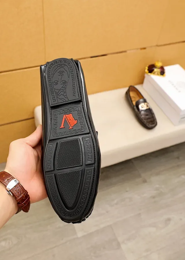 Versace Chain Reaction Brown Croc-Embossed Patent Loafers 3