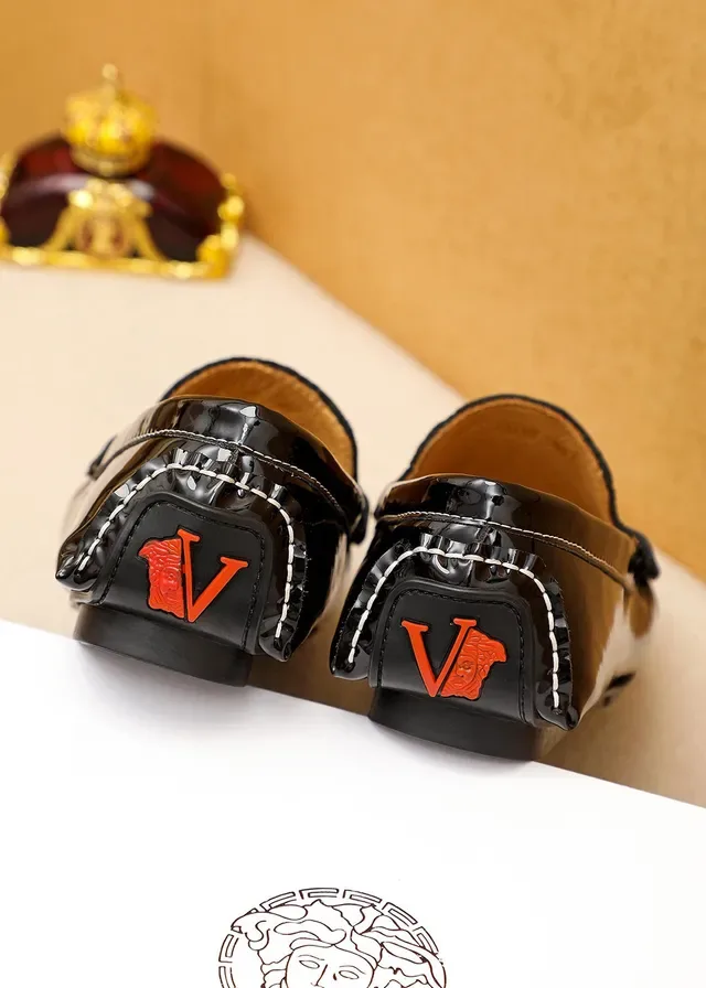 Versace Chain Reaction Brown Croc-Embossed Patent Loafers 4