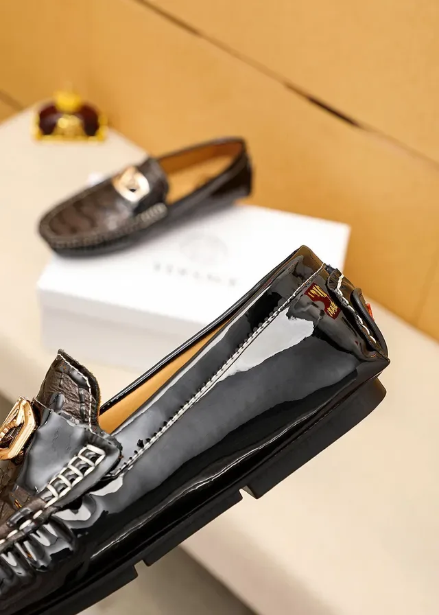 Versace Chain Reaction Brown Croc-Embossed Patent Loafers 5