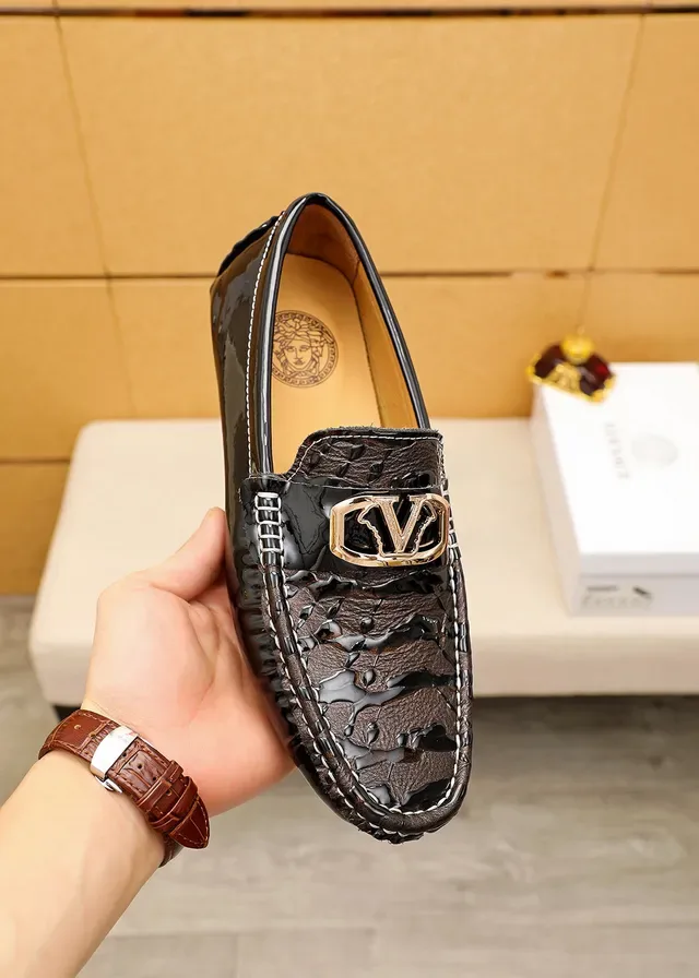 Versace Chain Reaction Brown Croc-Embossed Patent Loafers 8