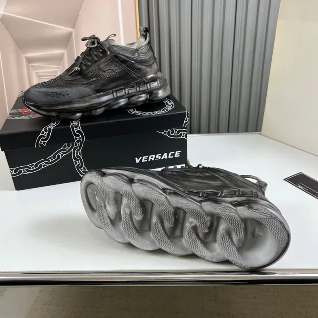 Versace Chain Reaction Distressed Black Chunky Sneakers 3