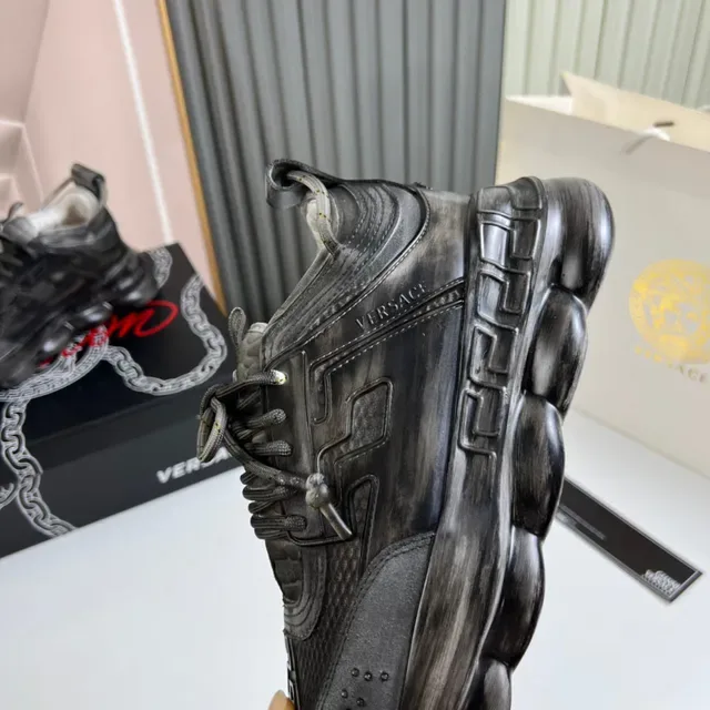 Versace Chain Reaction Distressed Black Chunky Sneakers 4