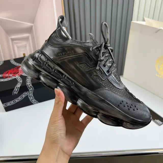 Versace Chain Reaction Distressed Black Chunky Sneakers 5