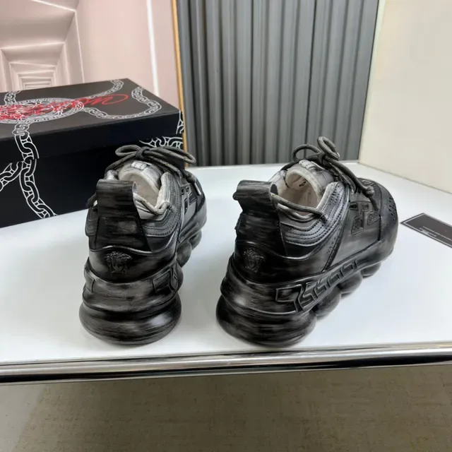 Versace Chain Reaction Distressed Black Chunky Sneakers 7