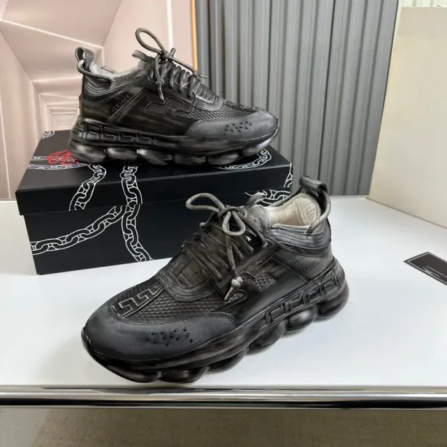 Versace Chain Reaction Distressed Black Chunky Sneakers 8