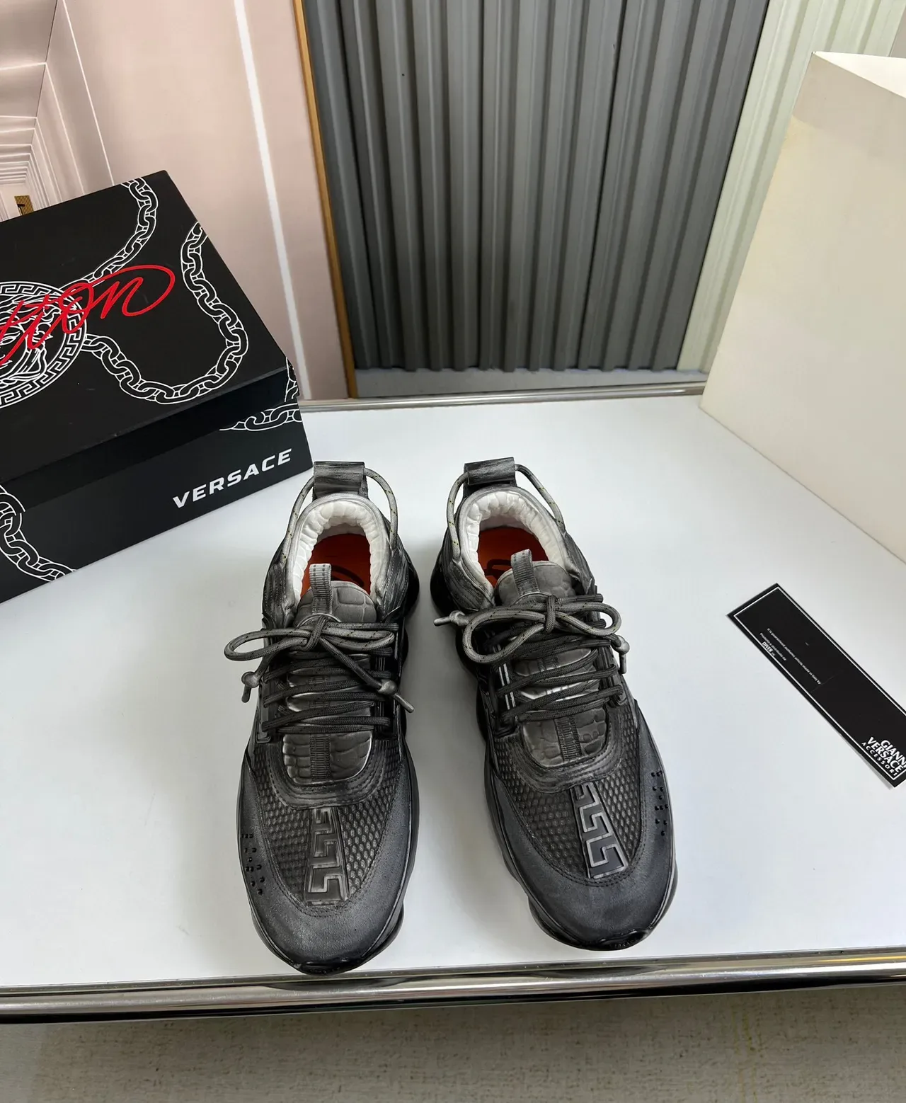 Versace Chain Reaction Distressed Black Chunky Sneakers 9