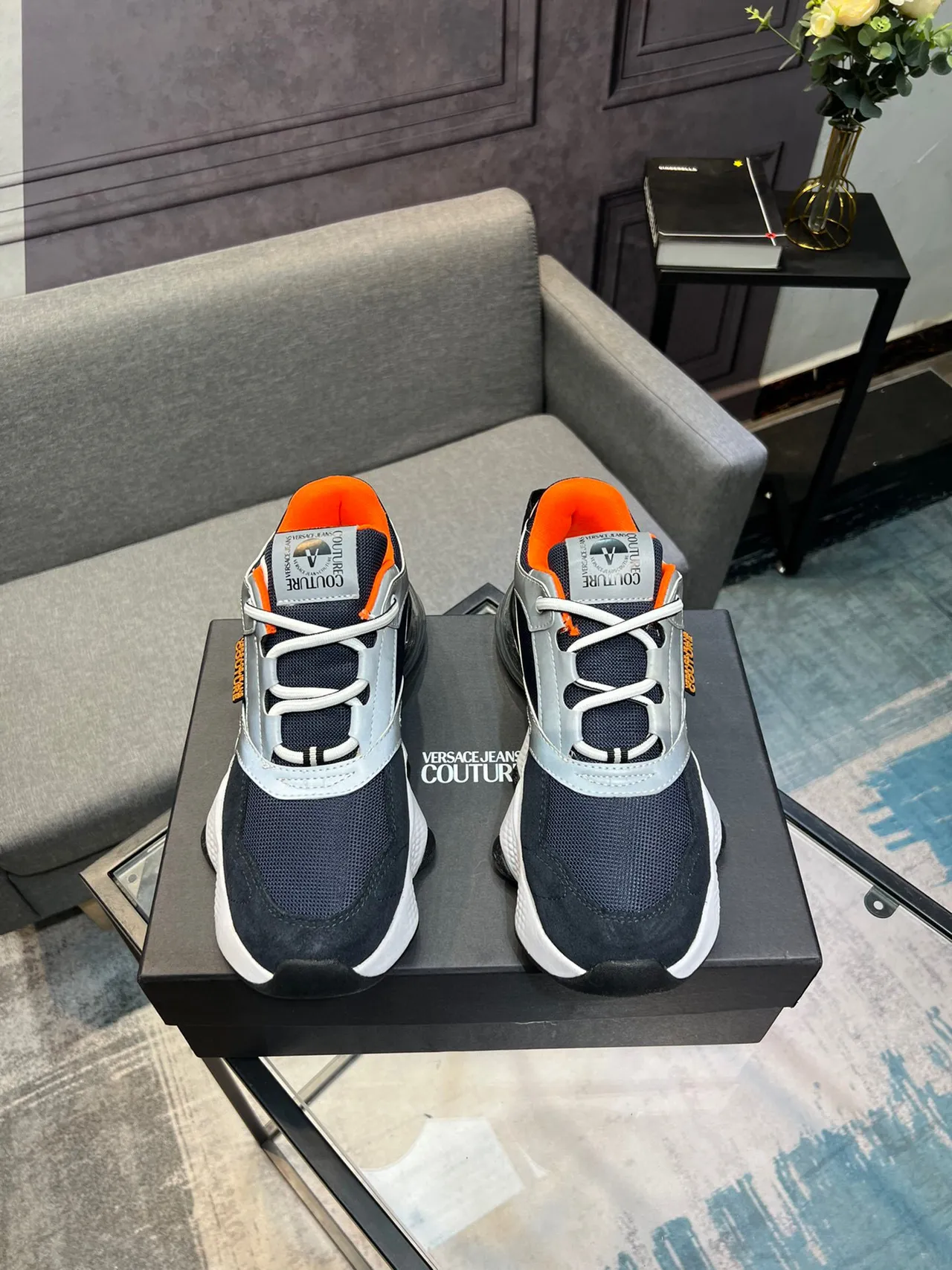 Versace Chain Reaction Navy Gray semelle transparente Air Unit Chunky Sneakers 2