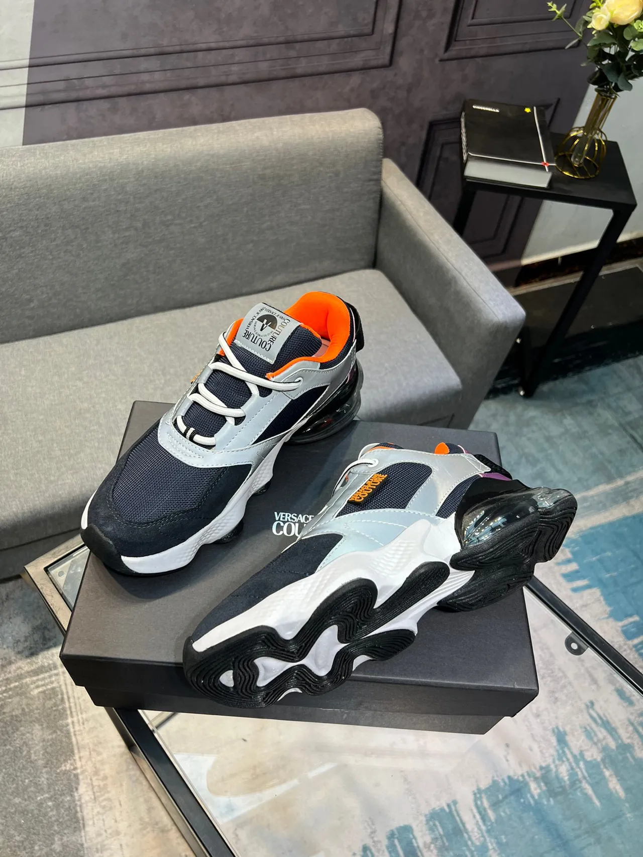 Versace Chain Reaction Navy Gray semelle transparente Air Unit Chunky Sneakers 4