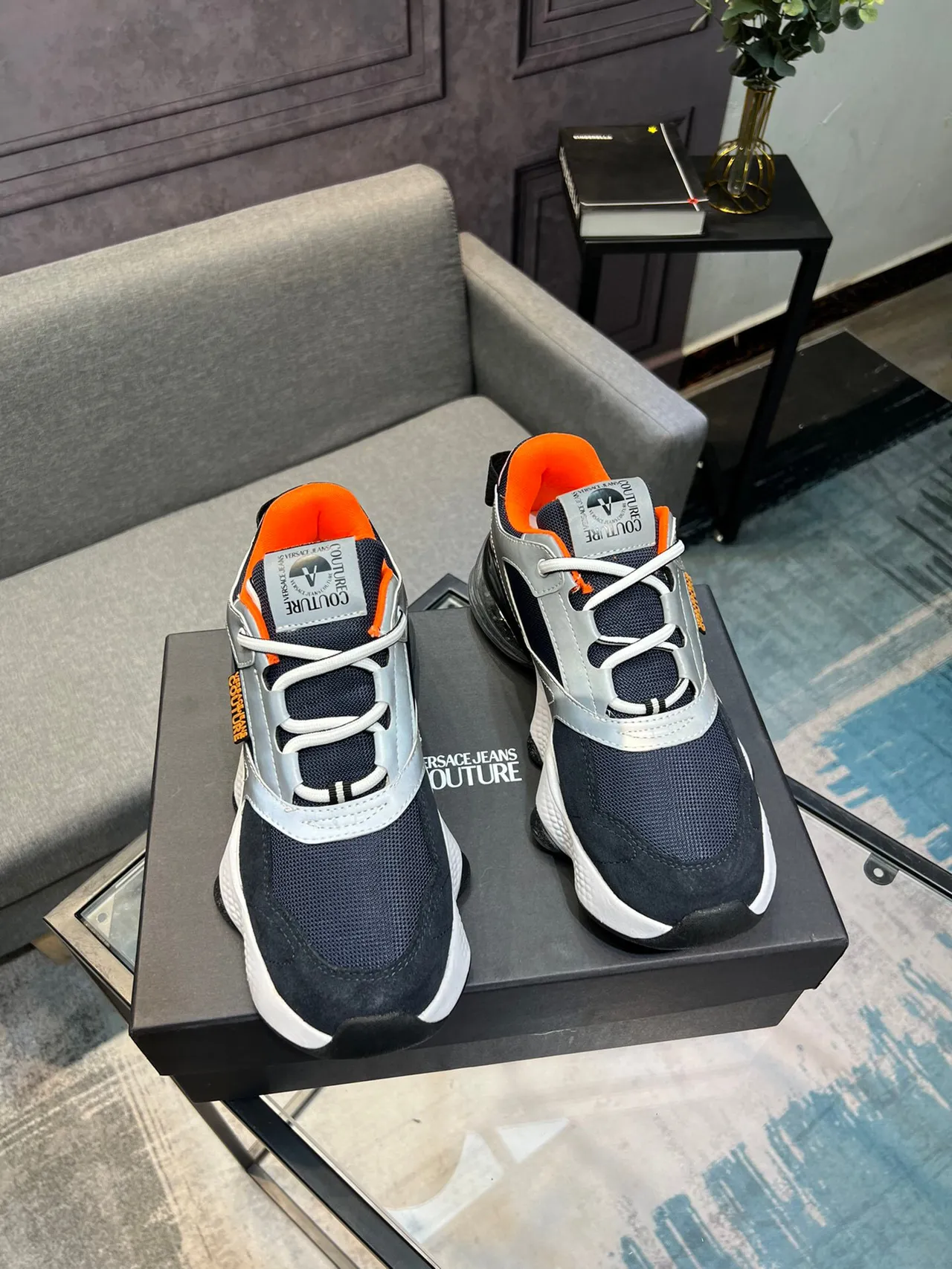 Versace Chain Reaction Navy Gray semelle transparente Air Unit Chunky Sneakers 5