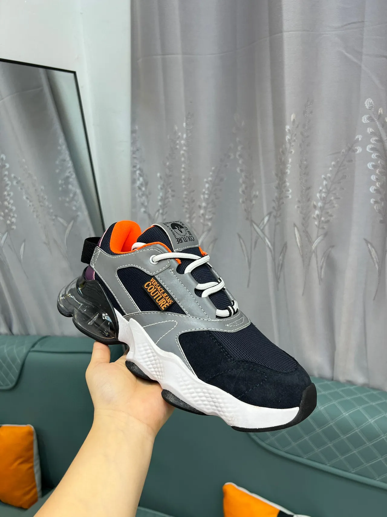Versace Chain Reaction Navy Gray semelle transparente Air Unit Chunky Sneakers 6
