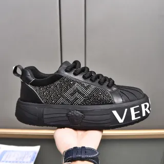 Versace Chain Reaction Rhinestone-Embellished Black Lifestyle Sneakers