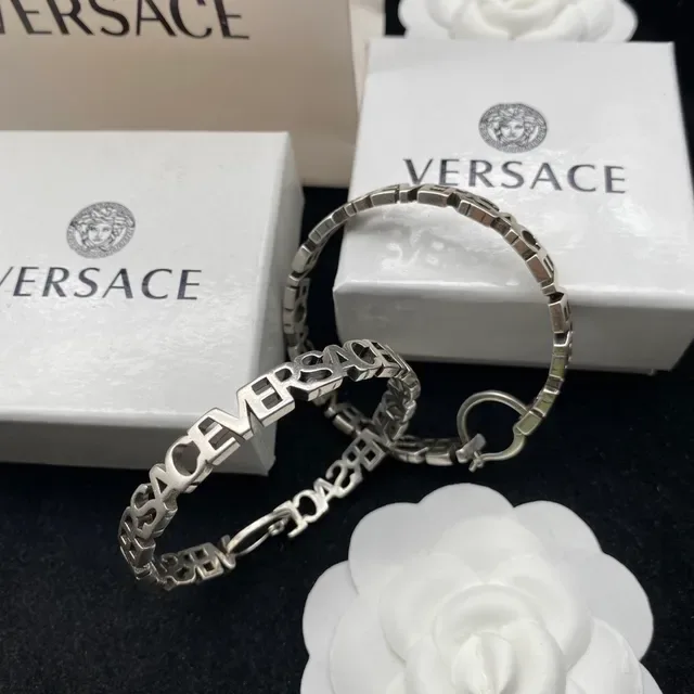 Versace Chain Reaction Silver-Tone Lettering Bracelet 5