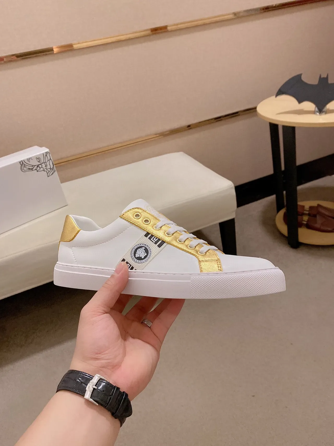 Versace Chain Reaction White and Gold Lifestyle Sneakers 7