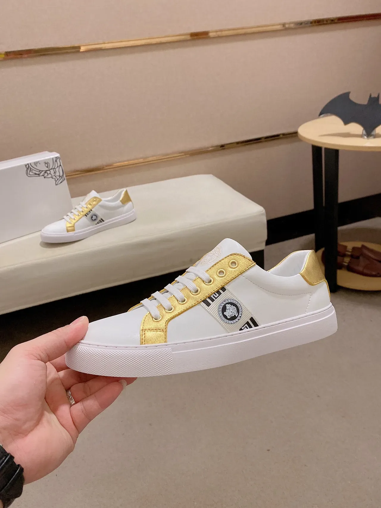 Versace Chain Reaction White and Gold Lifestyle Sneakers 8