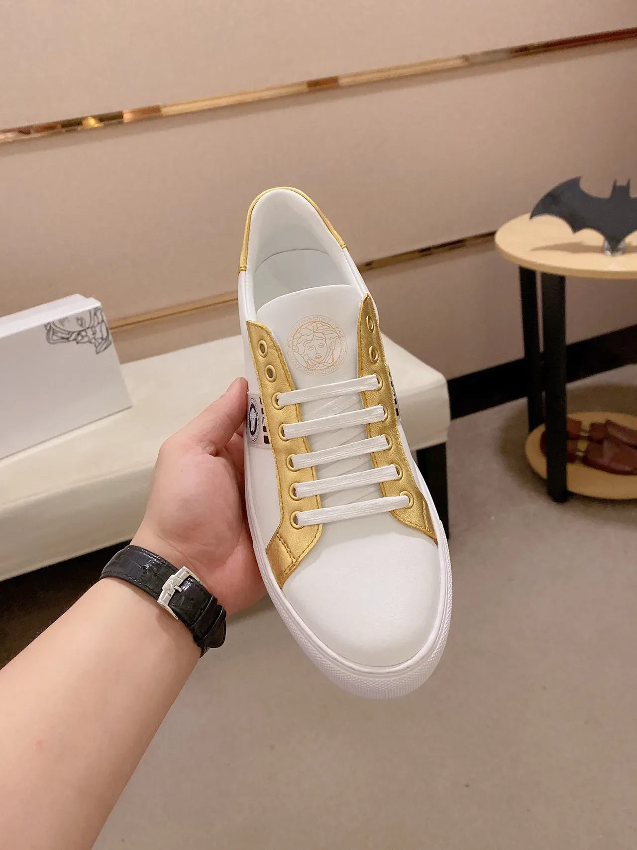 Versace Chain Reaction White and Gold Lifestyle Sneakers 9