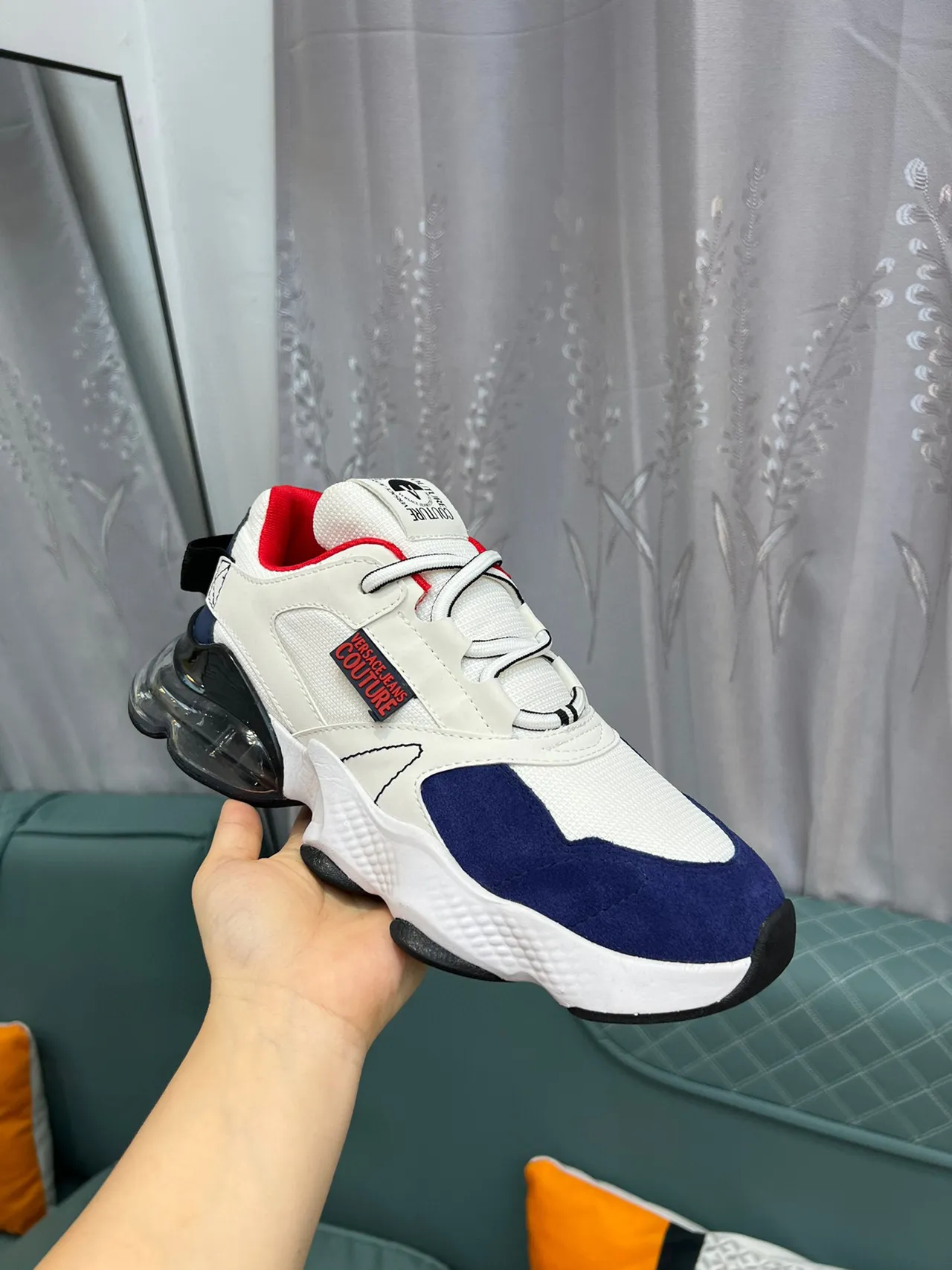 Versace Chain Reaction White Blue Sole Multi-Panel Upper Chunky Sneakers 6