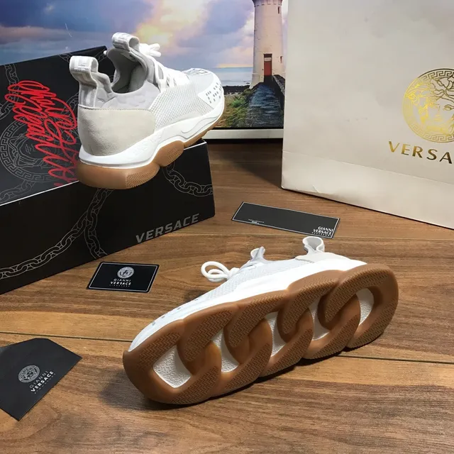 Versace Chain Reaction White Mesh and Gum Chunky Sneakers 2