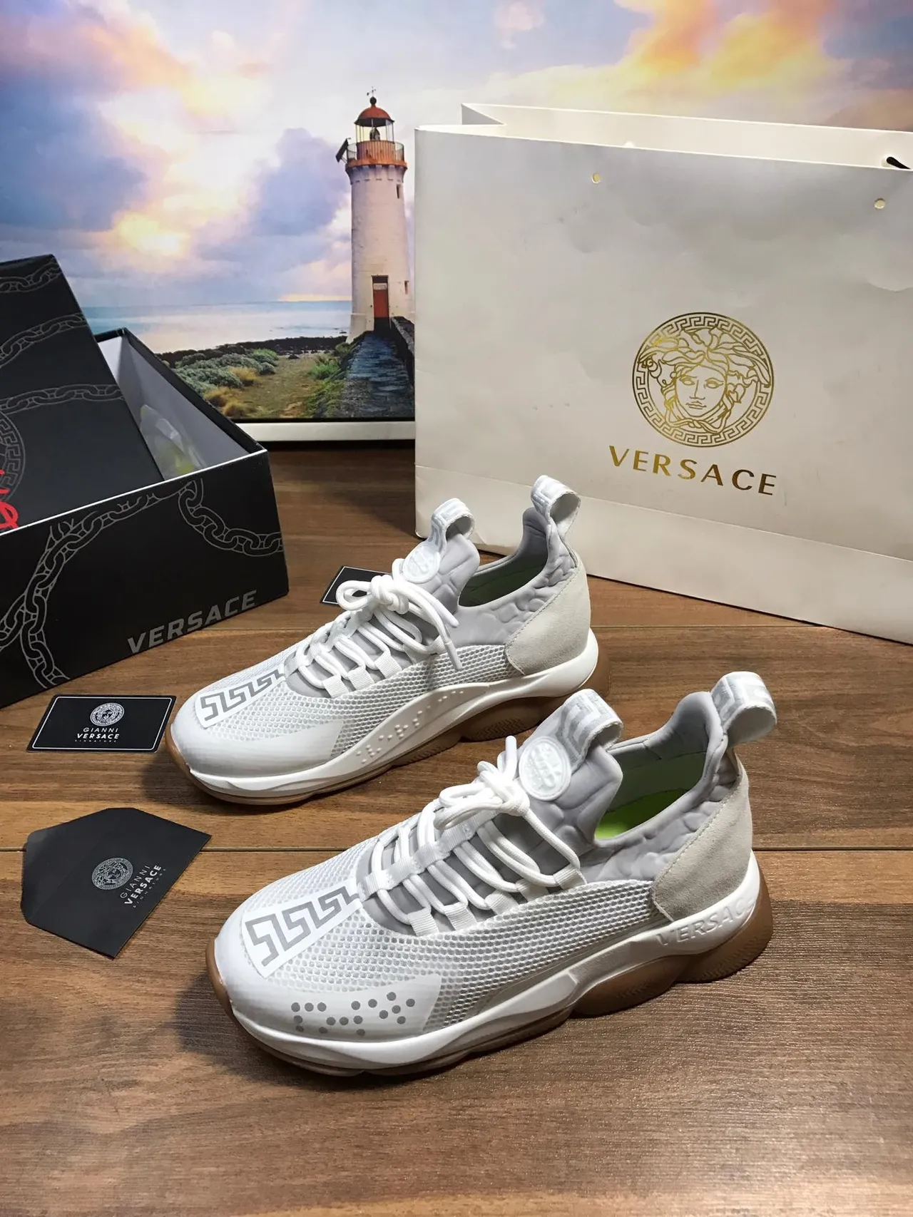 Versace Chain Reaction White Mesh and Gum Chunky Sneakers 6