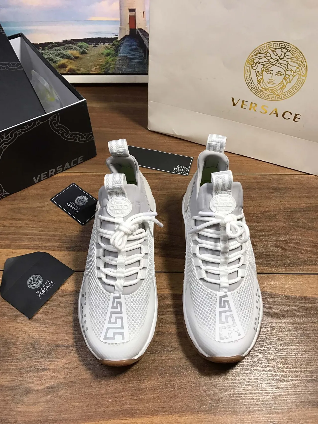 Versace Chain Reaction White Mesh and Gum Chunky Sneakers 8