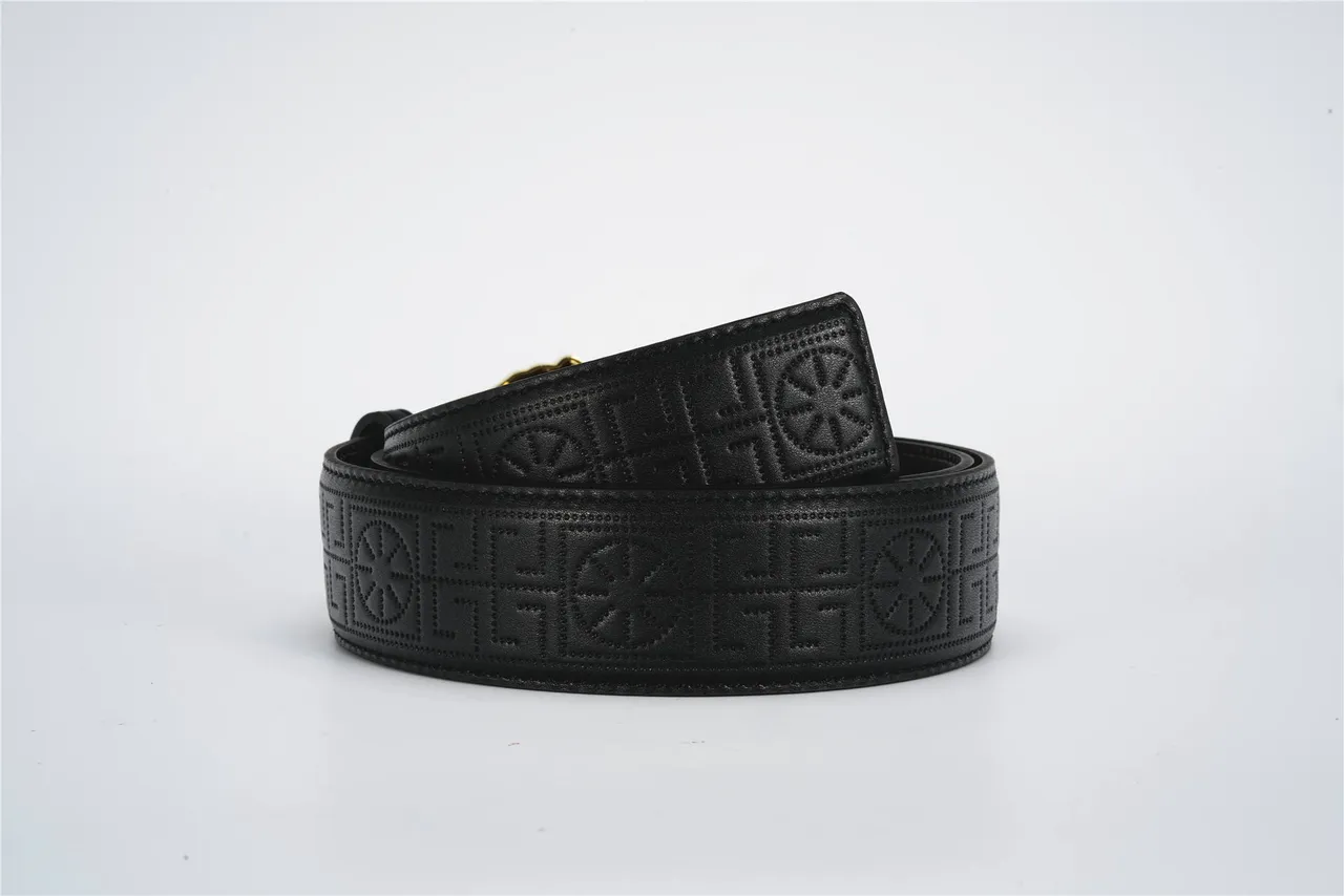 Versace Medusa Belt Black Gold Embossed Greca Pattern Polished Head Buckle Leather Belt 3