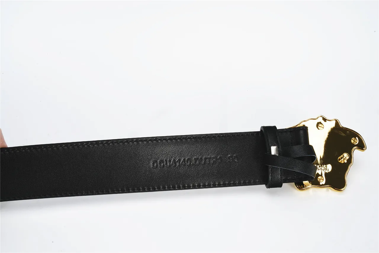 Versace Medusa Belt Black Gold Embossed Greca Pattern Polished Head Buckle Leather Belt 7