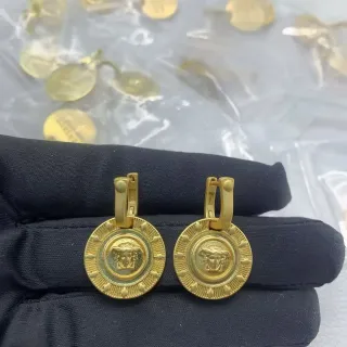 Versace Medusa Coin 金绿圆盘头饰耳环