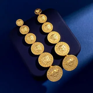 Versace Medusa Greca 硬币风格 镀金耳环
