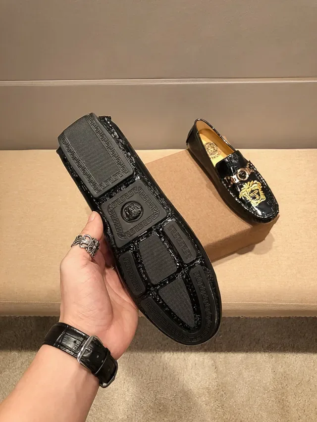 Versace Medusa Mocassins Noir Or Broderies 6
