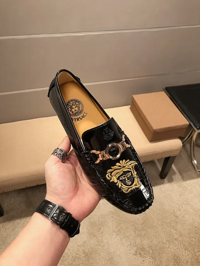 Versace Medusa Mocassins Noir Or Broderies 9