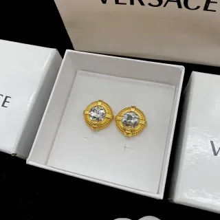 Versace Medusa Stud Oro Transparente Bisel Acanalado Cristal Facetado Centro Aretes