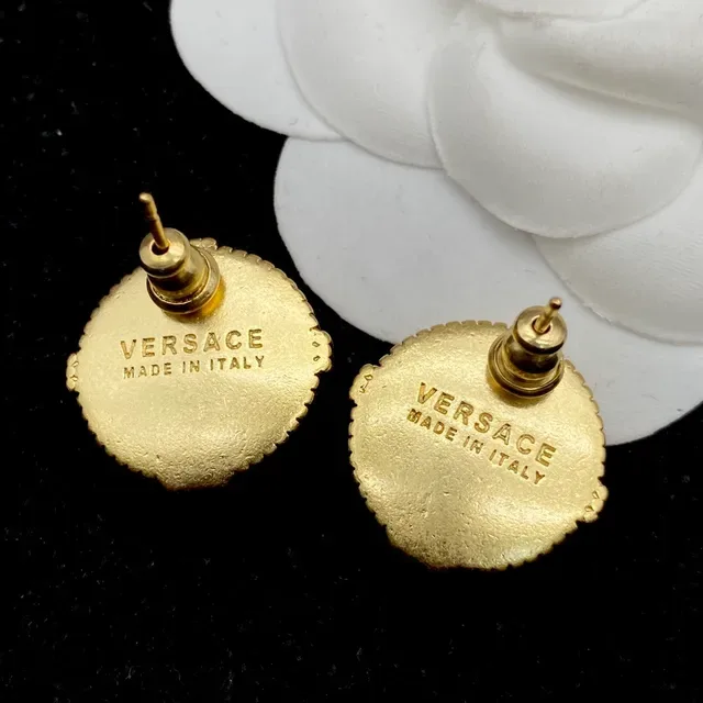 Versace Medusa Brincos Stud Ouro Transparente Bisel Acanalado Cristal Facetado Centro 2