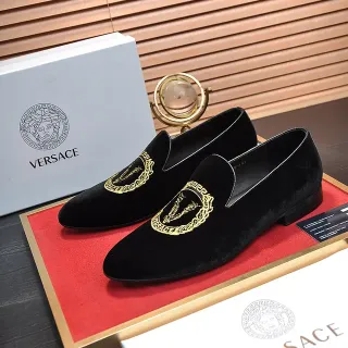 Versace Odissea 黑金丝绒美杜莎刺绣乐福鞋