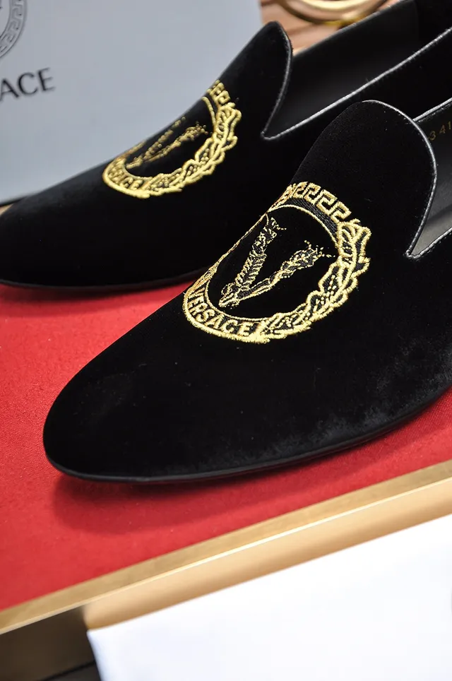 Versace Odissea Mocassins Noir Or Velours Broderie Méduse 2