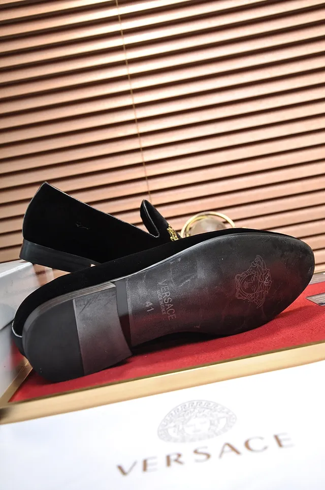 Versace Odissea Mocassins Noir Or Velours Broderie Méduse 3