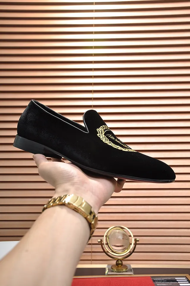 Versace Odissea Mocassins Noir Or Velours Broderie Méduse 4