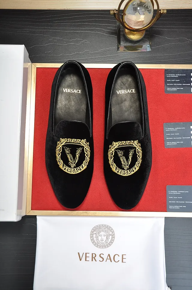 Versace Odissea Mocassins Noir Or Velours Broderie Méduse 5