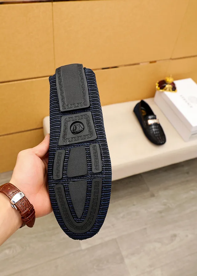 Versace Odissea 黑海军鳄鱼压纹皮革织纹面料鞋底乐福鞋 2