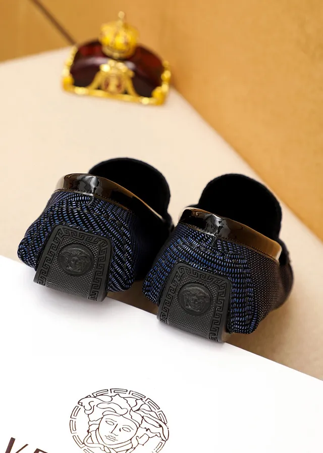 Versace Odissea 黑海军鳄鱼压纹皮革织纹面料鞋底乐福鞋 3