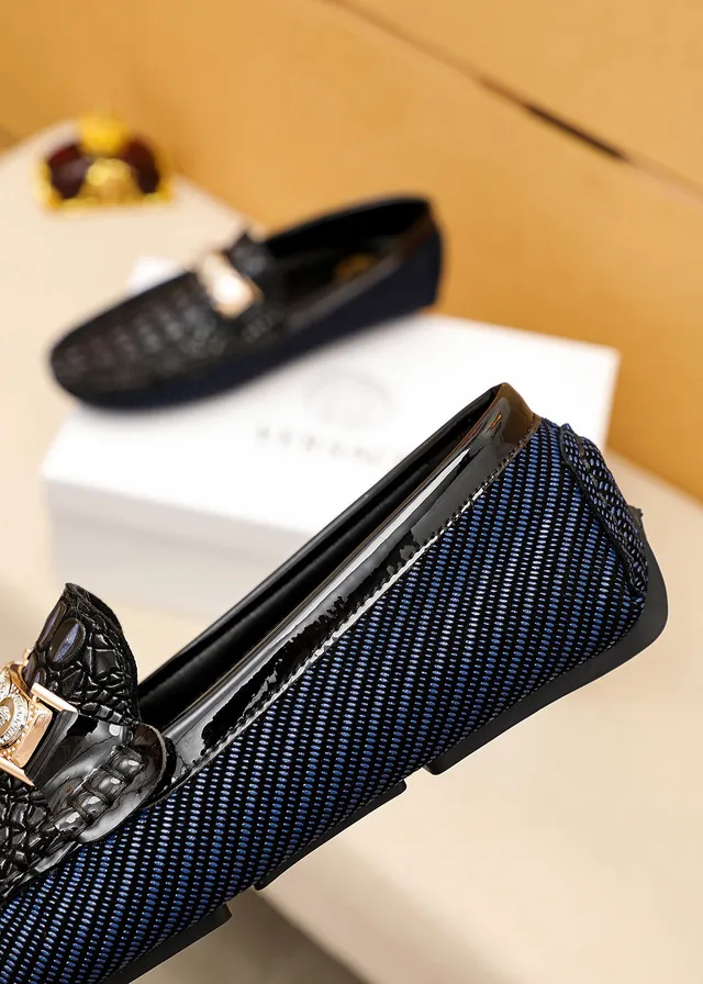 Versace Odissea 黑海军鳄鱼压纹皮革织纹面料鞋底乐福鞋 4