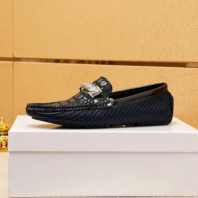 Versace Odissea 黑海军鳄鱼压纹皮革织纹面料鞋底乐福鞋 6
