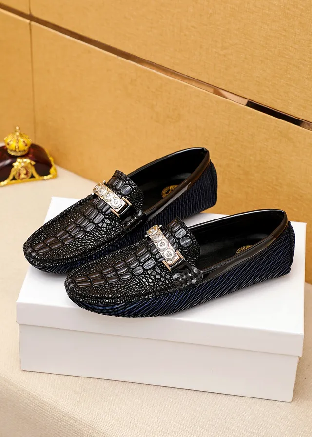 Versace Odissea 黑海军鳄鱼压纹皮革织纹面料鞋底乐福鞋 8